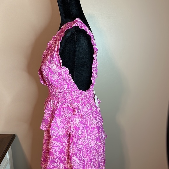 Fate pink magenta sleeveless Open Back Tiered Ruffles Mini Dress - Picture 5 of 8